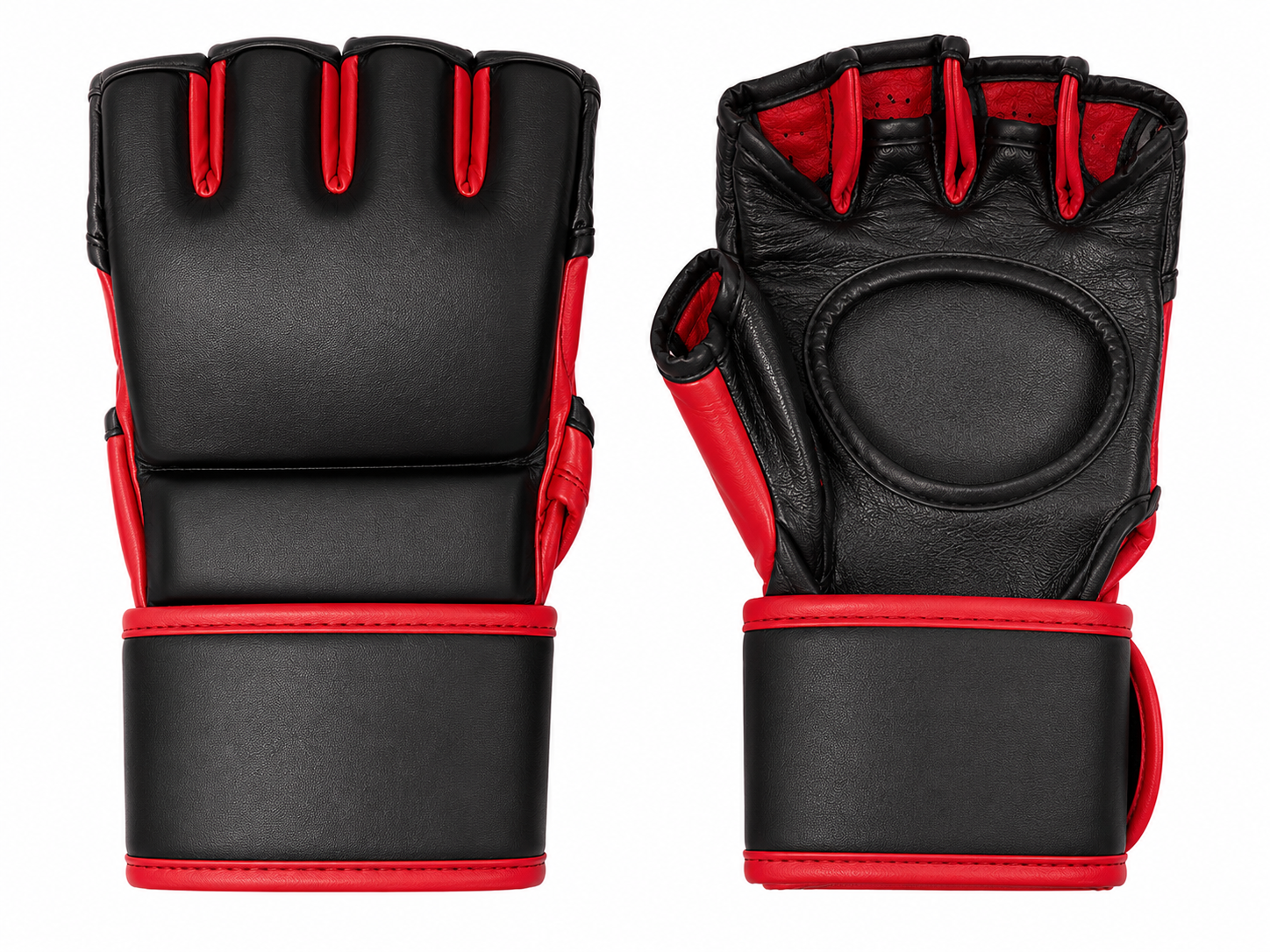 MMA Gloves Genuine Leather Black & Red OEM & Private Label Manufacturer